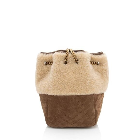 Saint Laurent Suede Shearling Joe Mini Bucket Bag - Picture 3 of 10